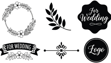 A collection of elegant wedding logo designs on transparent background
