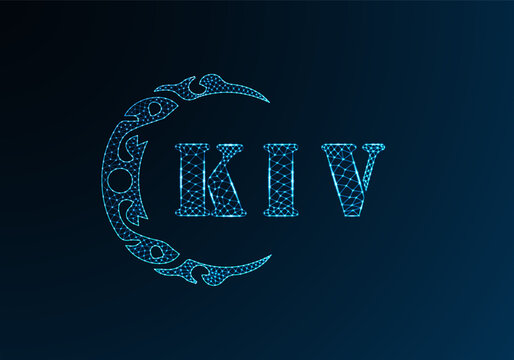 Low poly letter logo KIV design. KIV letter logo low poly vector design on blue color gradient background. KIV logo low poly design