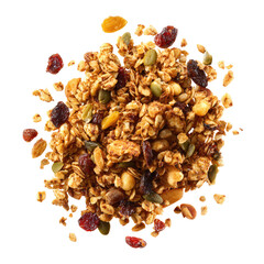 Granola cluster with oats, seeds, nuts, & dried fruit.