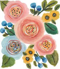 Soft Watercolor Floral Bouquet with Berries