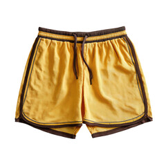 Yellow shorts with brown trim, drawstring