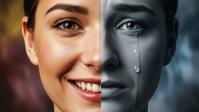 Capturing the Stark Contrast Between Joy and Sorrow Reflected in a Woman's Emotional Expression
