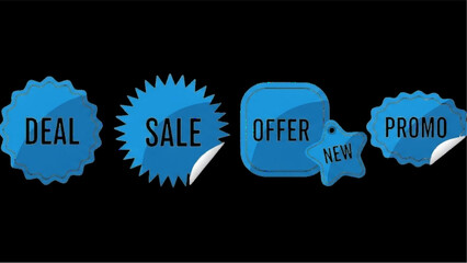 Modern Blue Promotional Sale Stickers and Discount Tags Set with Glossy Deal, Offer, and Promo Badges for E-commerce Retail