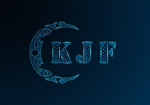 Low poly letter logo KJF design. KJF letter logo low poly vector design on blue color gradient background. KJF logo low poly design