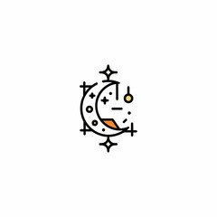 Whimsical Crescent Moon and Stars Icon - A Celestial Nighttime Illustration