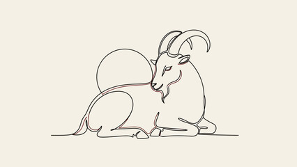 goat resting one line drawing