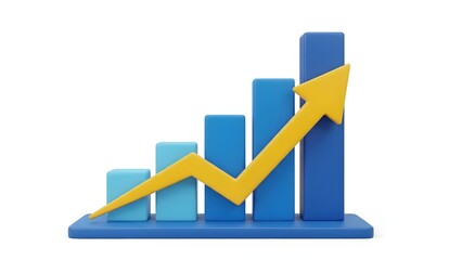 Increasing trend graph with blue bars and yellow arrow