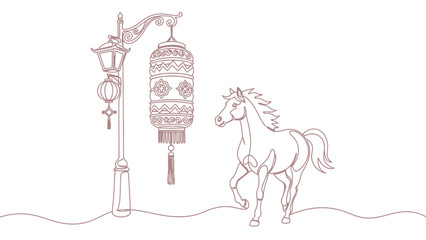 horse running near lantern and street lamp © Ahmad