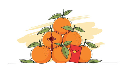 Oranges with leaves and red envelope