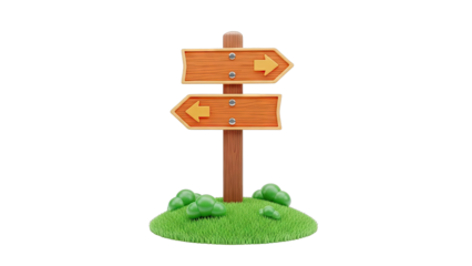 Cartoon Directional Signpost with Arrows and Grass