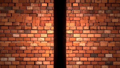Illuminated Brick Wall with Dark Vertical Line - Texture and Contrast.