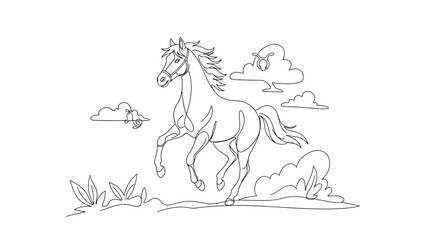 black and white horse running on field