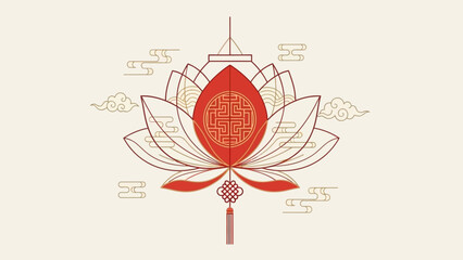 Red lotus flower with chinese pattern