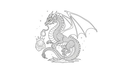 dragon sitting with ball, mythical creature