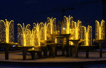 Christmas decorated fountains on Kosciuszko Square in Gdynia, South Pear	