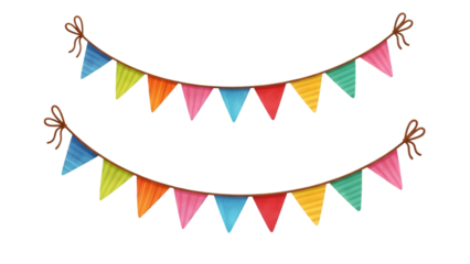 Colorful triangular pennant banners isolated on transparent background