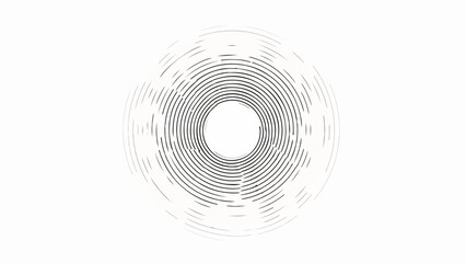 Abstract circular sound wave pattern with a central void on a white background