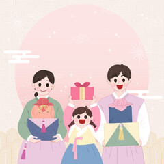 Joyful Korean Family Exchanging New Year Gifts