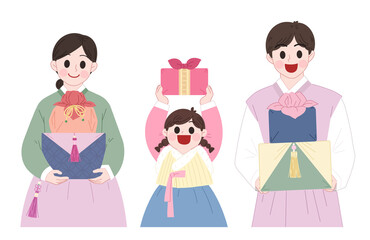Joyful Korean Family Exchanging New Year Gifts