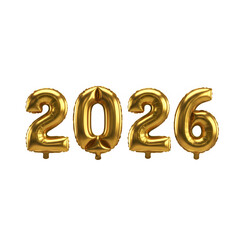 2026 Gold Balloon Numbers on White Background &ndash; New Year Celebration Design.