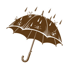 Vintage Brown vintagestyle umbrella with raindrops on white background