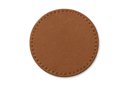 Round brown leather patch with stitching
