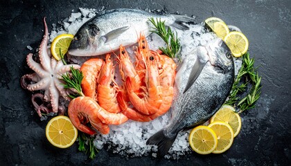 Rustic Mediterranean Seafood Still Life with Fresh Fish and Herbs