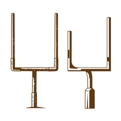 Vintage Two brown American football goalposts with white background  sports equipment for football games