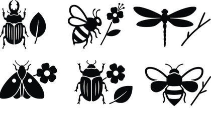 A set of insect silhouettes on a transparent background