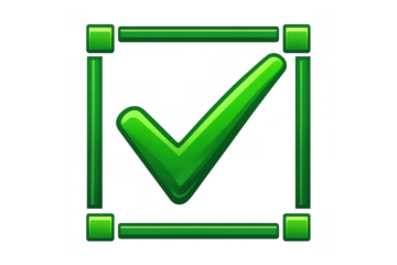 Green tick symbol marking approval or completion, finding acceptance and validation in business and online processes