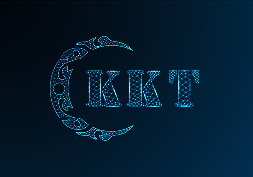 Low poly letter logo KKT design. KKT letter logo low poly vector design on blue color gradient background. KKT logo low poly design