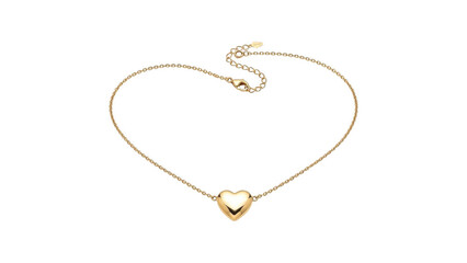 Elegant gold heart shaped necklace on a delicate chain isolated on transparent background