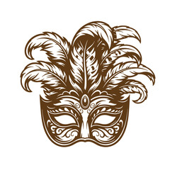 Vintage Venetian masquerade mask with feathers on face  Masks for festivals and parties