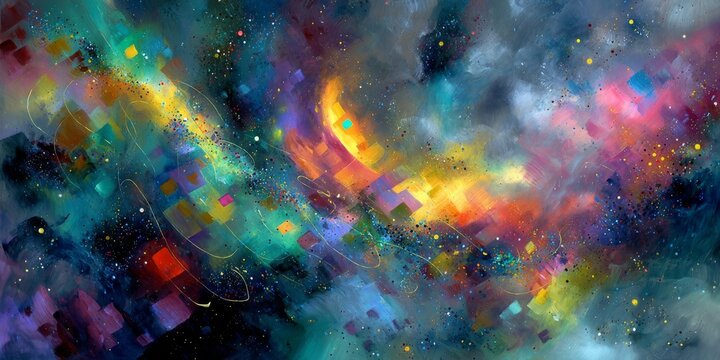 Celestial Canvas: An artistic portrayal of a vibrant, multicolored galaxy, brimming with cosmic energy and the mysteries of the universe. 