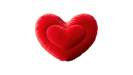 Soft red heart shaped pillow isolated on transparent background with plush texture