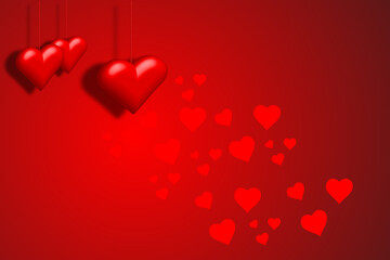 Valentine's day background with red hearts 3d Vector illustration. copy space area