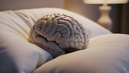 Human Brain Model Resting on a Soft Pillow | Concept of Mental Health, Deep Sleep, and Dreaming
