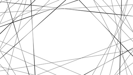 Abstract black intersecting lines chaotic geometric pattern on white background, modern linear network seamless texture minimalist digital art overlay