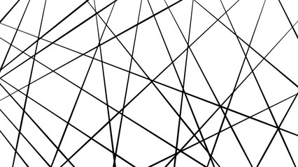 Abstract black intersecting lines chaotic geometric pattern on white background, modern linear network seamless texture minimalist digital art overlay