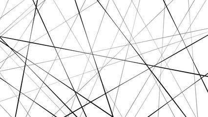 Abstract black intersecting lines chaotic geometric pattern on white background, modern linear network seamless texture minimalist digital art overlay