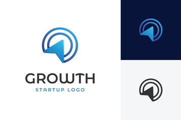 Modern Growth Startup Logo Icon Design. Arrow Pointer Combined With Circular Target Concept Symbol For Digital Business And Technology Startup Branding
