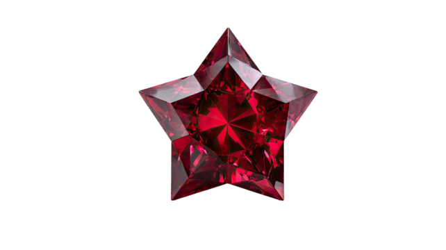 Faceted ruby star, vivid red on black background - Powered by Adobe