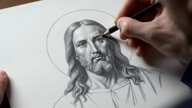 Pencil art of Jesus Christ: Watch the artist create a stunning monochrome portrait on canvas