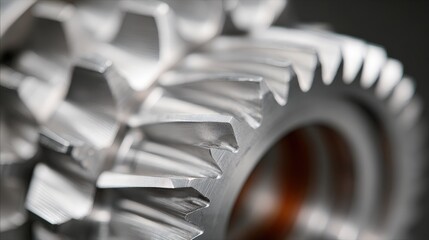 Helical gear teeth exhibit sharp, metallic precision in extreme  view