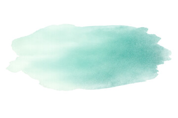Teal watercolor paint stroke creating an artistic abstract splash background on transparent