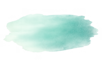 Teal watercolor paint stroke creating an artistic abstract splash background on transparent