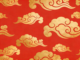 seamless red and gold cloud pattern background in traditional asian style