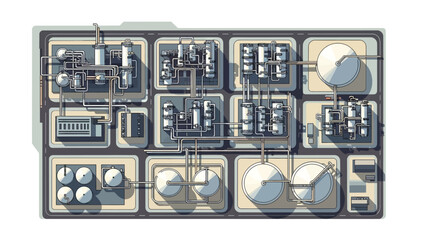 Industrial Complex: Aerial view of a modern industrial complex, showcasing intricate machinery and infrastructure. A study in engineering, energy, and industry.