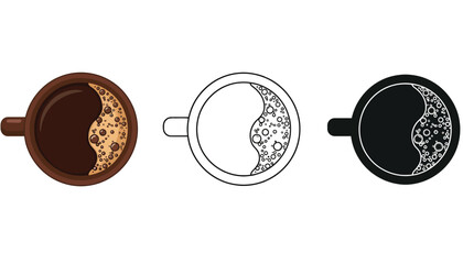 A set of coffee cups in different colors and silhouette modes