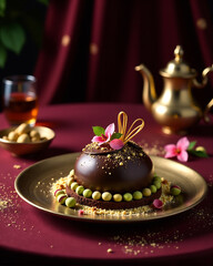 Middle Eastern Rose Pistachio Dark Chocolate Fusion Arabic Dessert Modern Photography